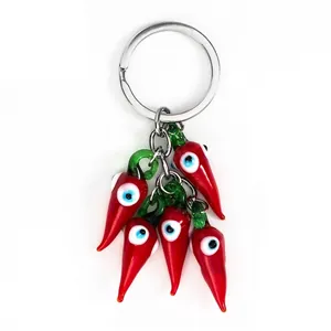 Mediterranean Lucky Evil Eye Red Chili Pepper Keychain Alloy Glass Nazar Charm Car Hanging Accessory For Men Women