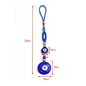 Evil Eye wandhanger met blauwe glazen kralen en Hand van Fatima bedeltje, 220mm