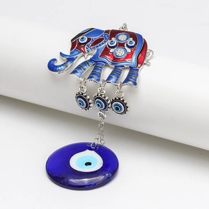 Exotic elephant keychain with blue evil eye charms and alloy metal pendants