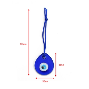 Detail showing Turkish Evil Eye pendant measurements 35x30mm with total length 105mm