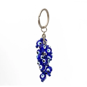Blue evil eye hanging ornament with glass beads and silver keychain for protection