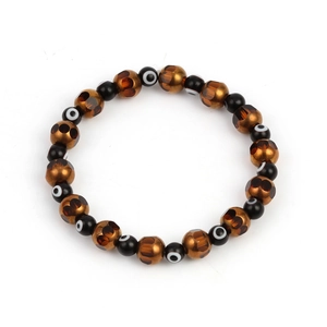 Bracelet élastique à perles marron facettées et breloques œil bleu pour femmes