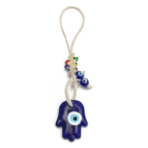 Turkish Blue Evil Eye Hamsa Hand glass pendant for home and office decoration