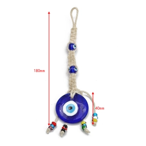 Detail showing dimensions of Evil Eye hanging charm with 180mm length and 40mm diameter