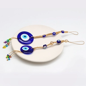 Traditional Turkish Nazar Evil Eye glass pendant set with handmade braided cords