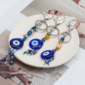 Porte-clés Mauvais Œil Turc en Verre Bleu Nazar Amulette Pendentif Protection pour Voiture Sac Décoration Murale Porte-bonheur