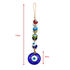 Detail view of Evil Eye glass pendant showing 110mm total length and 40mm bead diameter