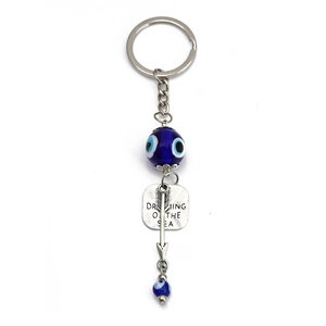 Portachiavi occhio greco argento con perla blu e ciondolo con Dreaming of the Sea