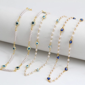 Collier de Künstliche Perles Mauvais Œil en Cuivre Plqué Or Bohème pour Femmes Bijoux de Mode avec Künstliche Perles Bleues Émaillées