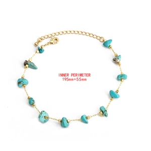 Detailed view of bohemian gold chain bracelet with blue stones showing 195mm perimeter size