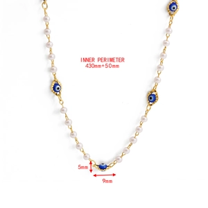 Détail du collier œil maléfique montrant les mesures de la chaîne de 430mm et 50mm