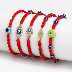 Handmade Red String Evil Eye Bracelet For Women Men Adjustable Hamsa Hand Copper Alloy Lucky Amulet Braided Rope Jewelry Gift