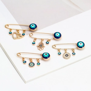 Broche Épingle de Sûreté en Alliage Doré Vintage Mauvais Œil Émail Main de Fatma Cœur Charme Broche pour Femme Bijoux