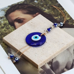 Lucky Evil Eye glass pendant with blue beads and silver spacers for car hanging decor