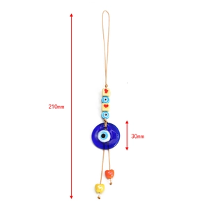 Detail showing dimensions of Evil Eye glass pendant for car decor with 30mm diameter glass charm