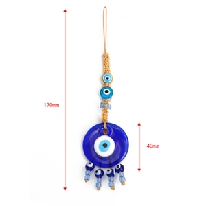 Detailed dimensions of Evil Eye hanging ornament featuring 40mm glass disc and 170mm length