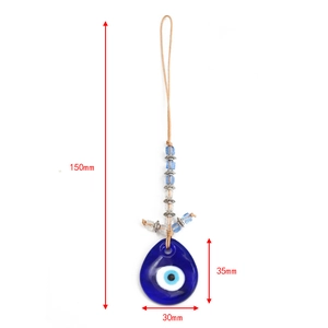Detailed dimensions of blue evil eye charm showing 150mm length and 30mm width