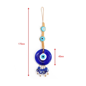 Blue Turkish Nazar eye lucky charm with woven rope and beads, 175mm total length