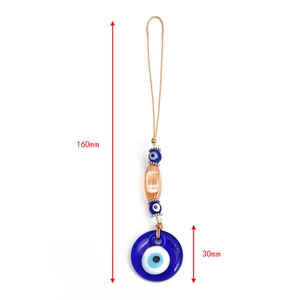 Blue glass Evil Eye hanging ornament with 160mm total length and 30mm glass disc