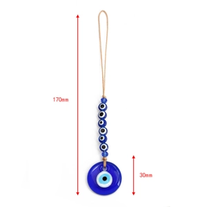 Blue glass evil eye lucky charm hanging ornament with dimensions of 170mm by 30mm
