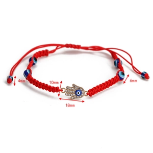 Detail showing 4mm red cord bracelet with Hamsa Hand and Evil Eye charms measurements