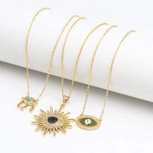 Collier Pendentif Mauvais Œil en Cuivre Avec Strass Colliers Pendentif Soleil Géométrique Bijoux de Style Bohême pour Femme Cadeau