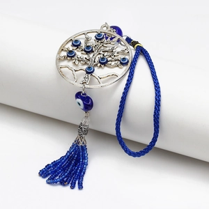 Porte-Clés Arbre De Vie Mauvais Oeil Perle En Verre Bleu Gland Ornement Suspendu Protection Maison Voiture Femme Homme