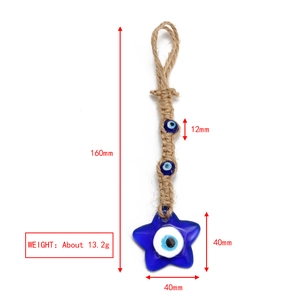 Detailed size specifications for evil eye star glass pendant with jute rope hanging loop