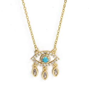 Collier œil maléfique plaqué or avec pierre turquoise et pendentifs en zircone brillants