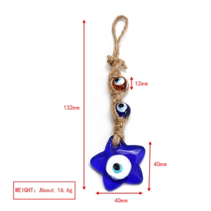 Detailed Evil Eye jute rope keychain with dimensions 132mm length and star pendant detail