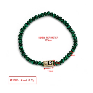 Detailed specs of the 4mm green malachite bead bracelet with evil eye charm dimensions