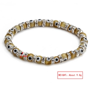 Detail view of 6mm Evil Eye beaded bracelet with crystal spacers weighing 9.8g