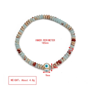 Detailed view of evil eye beaded bracelet with 4mm blue stone beads and size dimensions