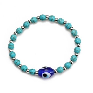 Evil eye beaded bracelet with turquoise stones and silver beads for men and women