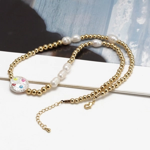 Collier Pendentif Mauvais Œil en Perle d'Eau Douce pour Femme Plaqué Or Alliage Ras de Cou Perlé Élégant Bohême Bijou Réglable