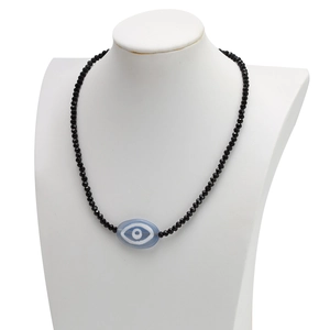 Bohemian Resin Beaded Necklace For Women Resin Plastic Alloy Evil Eye Pendant Necklace Black Blue Ethnic Style Fashion Jewelry Gift