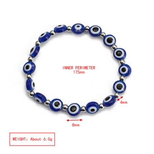 Detailed size parameters of blue Evil Eye beaded bracelet with silver metal spacers
