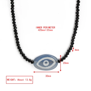 Detailed size chart for the Evil Eye beaded necklace with specific item dimensions