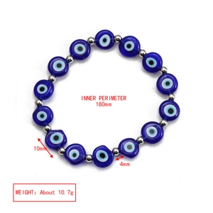 Detail view of 10mm blue evil eye beads bracelet with 180mm inner perimeter measurements