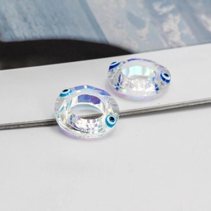 Iridescent evil eye crystal ring charms with faceted glass for DIY necklace making