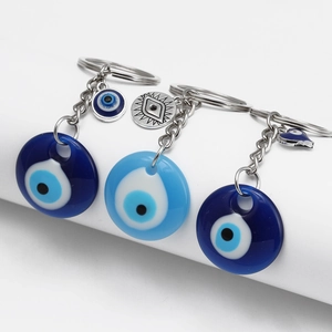 Ethnic Evil Eye Keychain Plastic Blue Resin Nazar Pendant Silver Alloy Ring Turkish Amulet Lucky Gift Bag Car Hanging