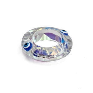 Faceted crystal evil eye charm pendant with purple iridescent finish for jewelry making
