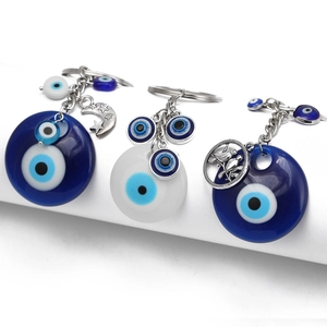 Portachiavi Turco Malocchio Amuleto Portafortuna Nazar Blu Bianco Plastica Lega Ciondolo Portachiavi per Donna Uomo Borsa Pendente Gioielli