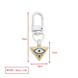 Detailed dimensions of Evil Eye triangle charm with gold plating and white lobster clasp