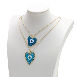 Collana a doppio strato dorata con ciondoli cuore malocchio per uomo e donna