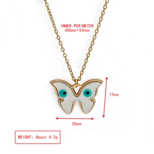 Detailed size chart for the gold butterfly necklace with devil eye enamel pendants