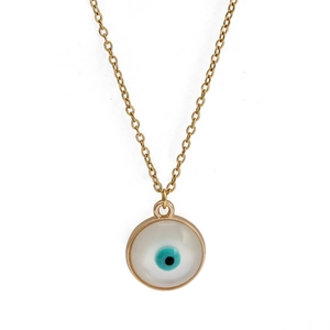 Golden alloy necklace featuring a classic blue evil eye pendant on a fine chain