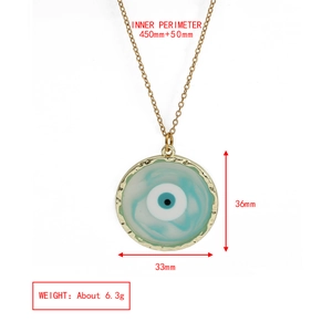 Specifiche dettagliate sulle dimensioni per la collana con ciondolo a cuore Evil Eye dorato