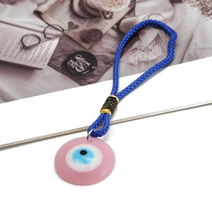 Pink and blue Evil Eye keychain with braided rope for bag charms and car decor