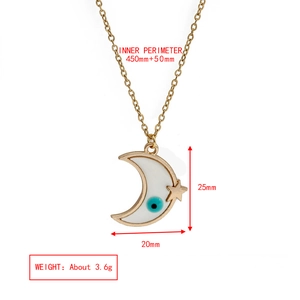 Detail showing dimensions of the alloy devil eye crescent moon pendant with star detail